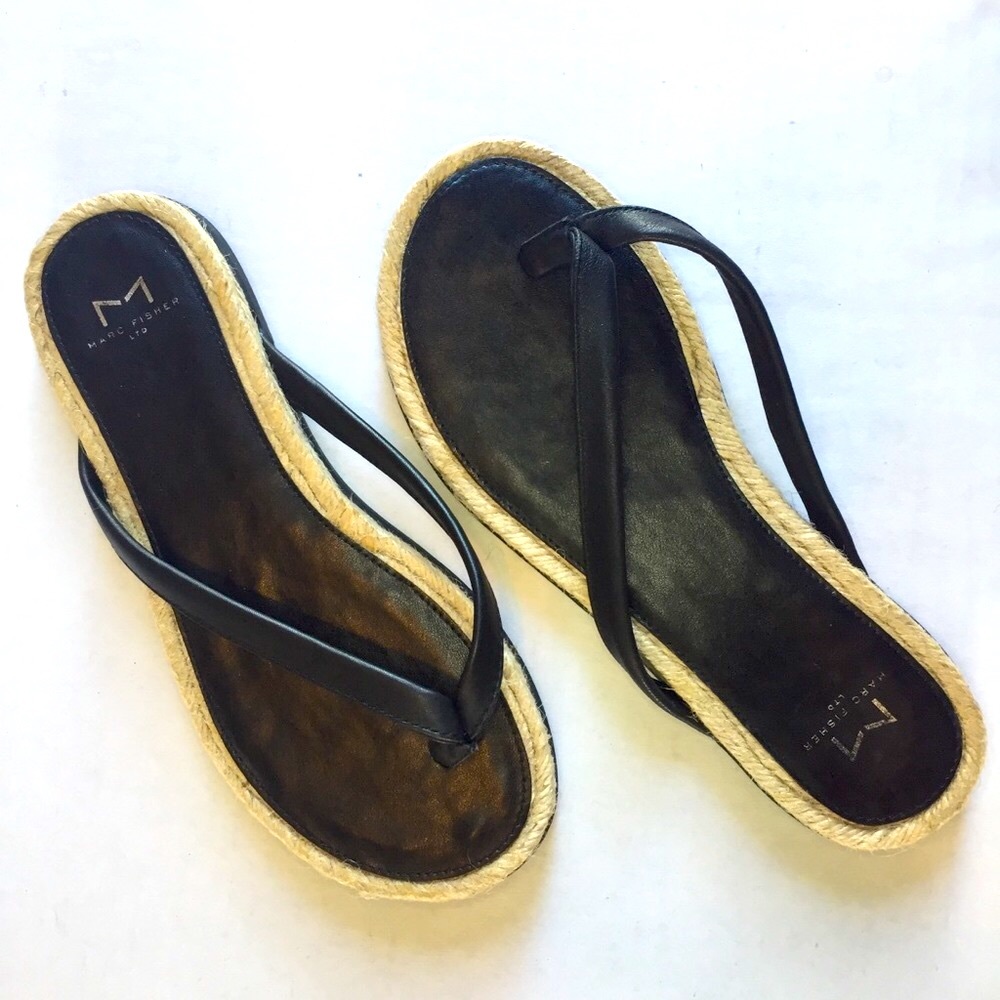 Marc Fischer Leather And Woven Flip Flops S/8.5